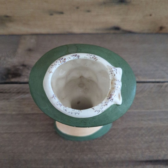 Vtg 4.5" Lee Wards Lady Head Vase Hand Up Green Dress and Hat Earrings Eyelashes - Picture 6 of 11